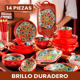 Juego de Comedor Completo en Cerámica – 14 Piezas con Estampa Elegante y Estilo Atemporal