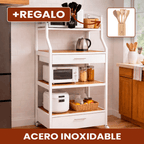 Organizador de Cocina Multifuncional de 5 Niveles en Acero Inoxidable y Madera con Kit de Utensilios de REGALO