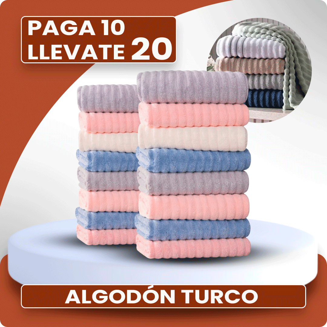 CloudSoft™ – Toalla Premium de Algodón Turco | Kit 10 Baño + 10 Rostro (REGALO)